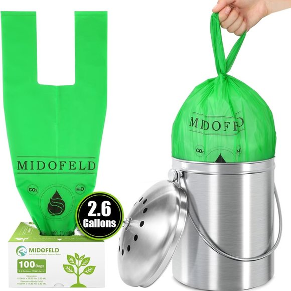 2.6 Gallon Compostable Bags, Biodegradable Small Trash Bags 100 Count Waste Bags - Picture 1 of 8